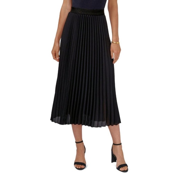 Vince Camuto Women's Surreal Garden Asymmetrical Hem Pleated Skirt -Navy Size S